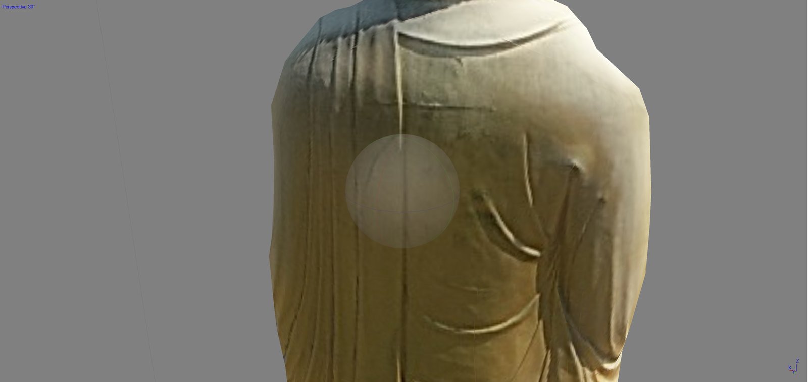 불상 뒷면 3D 모델에서 파손 및 오손 부위를 확인하는 화면