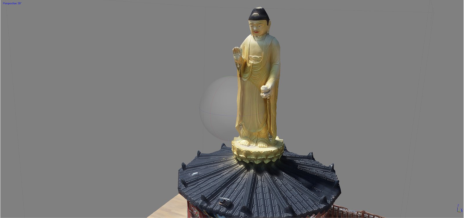 드론 사진으로 만든 불상과 전각 지붕의 3D 모델
